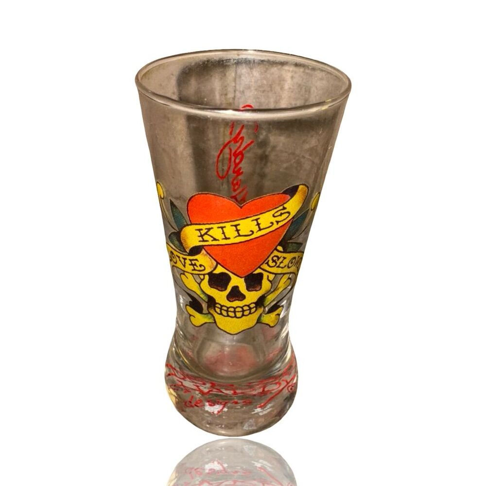 Ed Hardy "Love Kills Slowly" Skull Heart Shot Glass